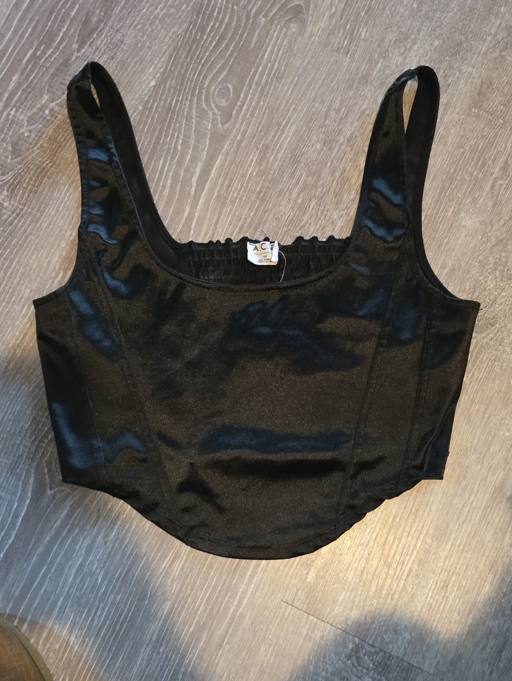 Black Satin Cropped Tank Top